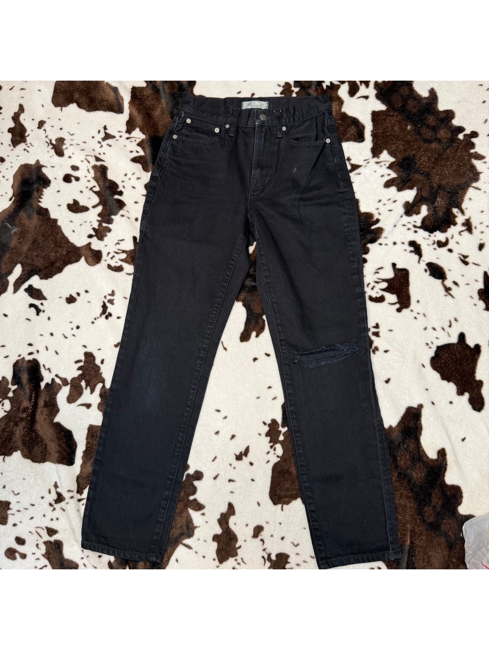 Madewell Perfect Vintage Black Jeans 24 High Rise Straight‎ Distressed